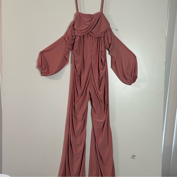 Club L London baby baby rose pink maternity ruched Bardot jumpsuit - Picture 4 of 8